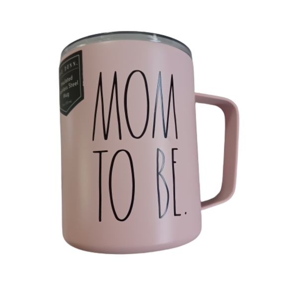 RAE DUNN 12oz BPA FREE MOM TO BE PINK TUMBLER CUP GLASS WITH LID - Picture 2 of 9